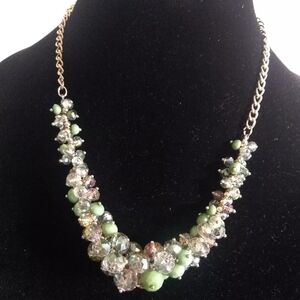 Simply Vera Wang Silver Tone Necklace Cha Cha Graduated Beaded Green AB Faceted